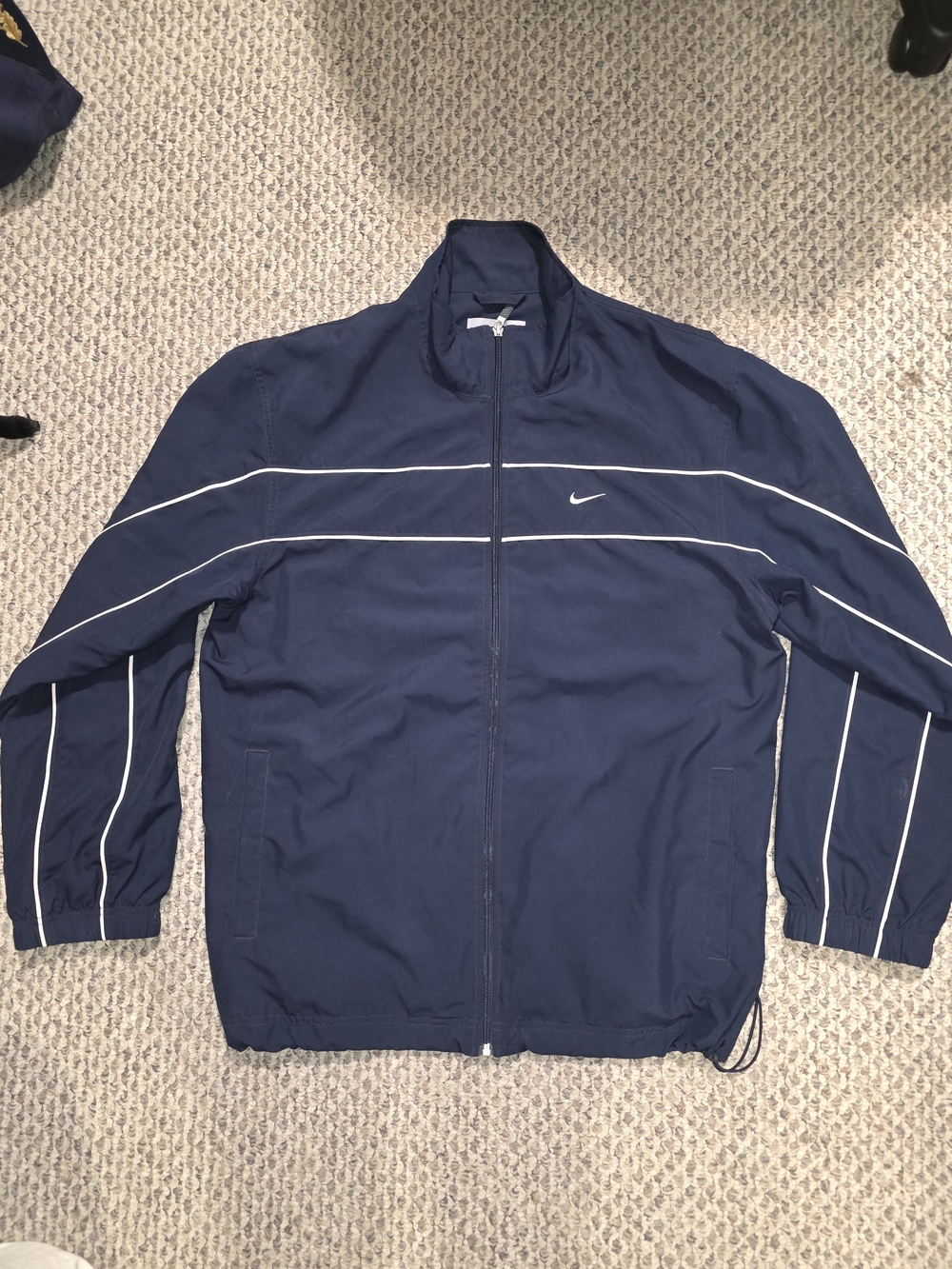 Vintage Nike Men’s Navy Track Jacket with White Piping